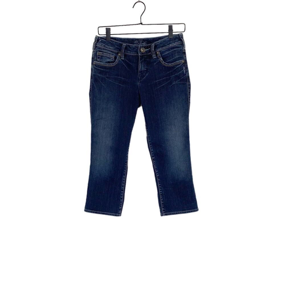 Silver Jeans Women's Size 26 Aiko Capri‎ Blue Stretch Denim 21" Inseam 8.5" Rise
